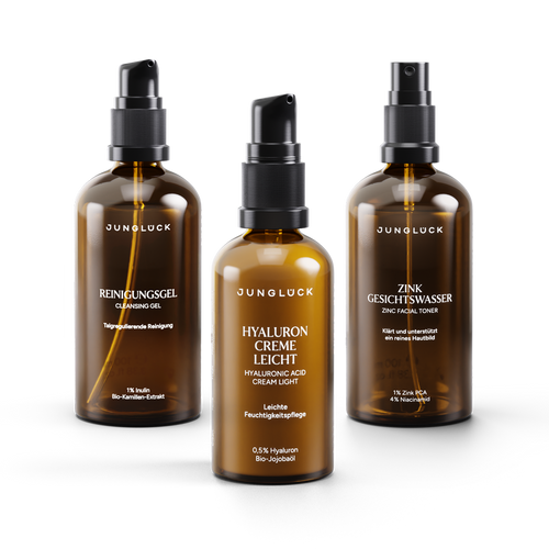Junglück Basis Pflege Ölige Haut Set in Braunglasflaschen