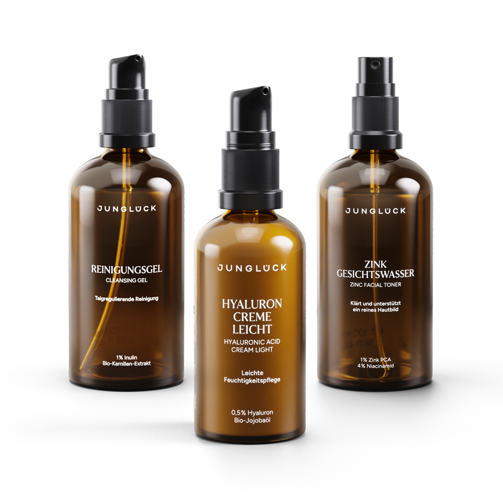 Junglück Basis Pflege Ölige Haut Set in Braunglasflaschen