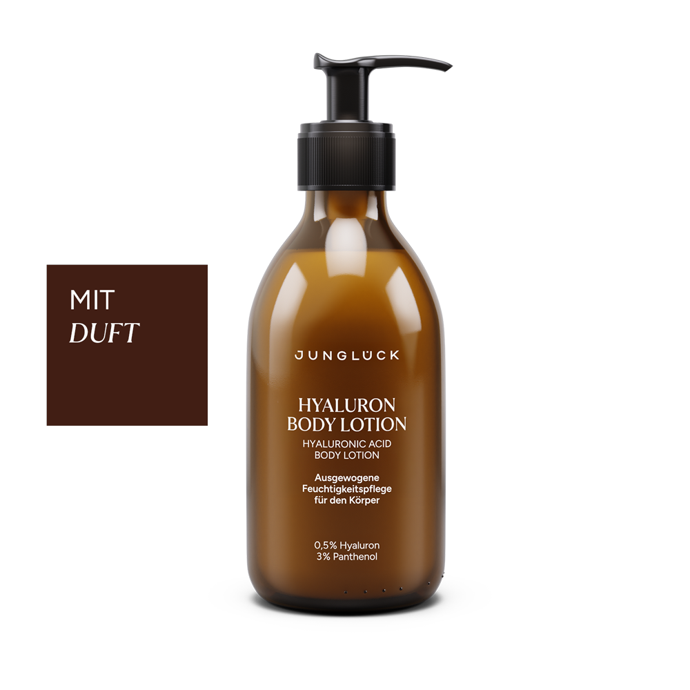 Junglück Hyaluron Body Lotion mit Duft in Braunglasflasche