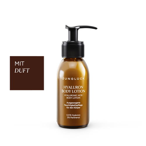 Junglück Hyaluron Body Lotion mit Duft Miniatur in Braunglasflasche